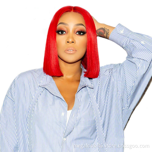 Wholesale Indian Remy Straight Hair Natural Red Bob Front Lace Wig from India